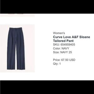 A&F Curve Love Sloane Tailored Pant size 25